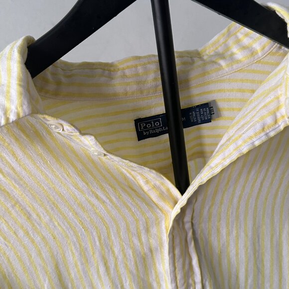 Polo Ralph Lauren Yellow & White Striped Linen Button-Up Shirt – Size M - Picture 4 of 7